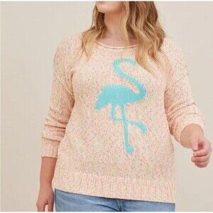 Torrid Flamingo Sweater Women's 2XL Summer Pullover Pink Marled Cotton Beach Top
